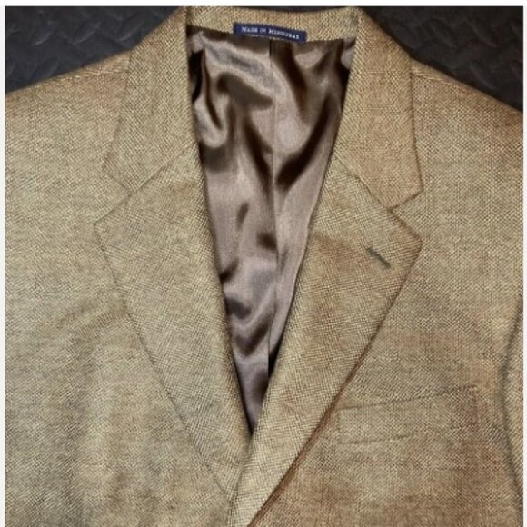 Lands End Blazer 44R Men's Herringbone Tweed Lambswool Lined Pockets Tan Beige - Picture 6 of 11